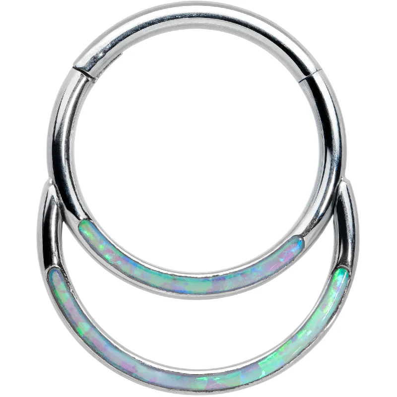 Nose Rings with Leaf Shape -16 Gauge 3/8 Green Synthetic Opal Double Row Hinged Segment Ring Nose Rings with Leaf Shape -16 Gauge 3/8 Green Synthetic Opal Double Row Hinged Segment Ring