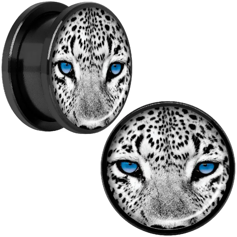 Women's Earrings – Elegant Designs for Every Personality--Black White Leopard Eyes Black Anodized Screw Fit Plug Set 18mm Women's Earrings – Elegant Designs for Every Personality--Black White Leopard Eyes Black Anodized Screw Fit Plug Set 18mm