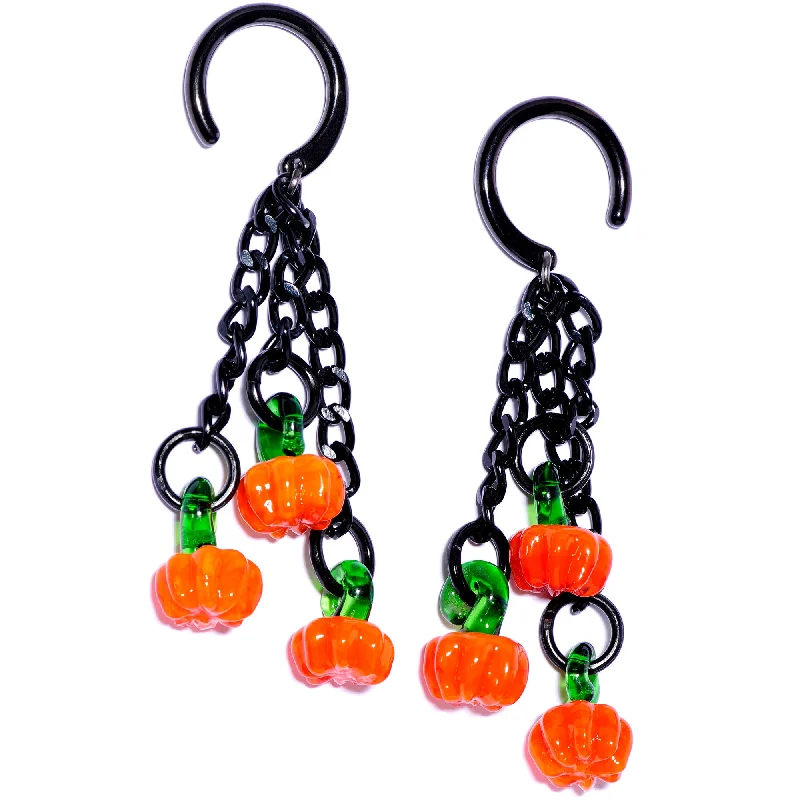 Women's Earrings – Elegant Designs for Every Personality--Handcrafted Halloween Pumpkin Patch Black Chain Ear Weights