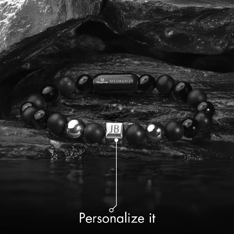 Men's Vintage Inspired Bracelets-Personalised Stealth Gloss Black Bracelet With Magsnap2 Men's Vintage Inspired Bracelets-Personalised Stealth Gloss Black Bracelet With Magsnap2