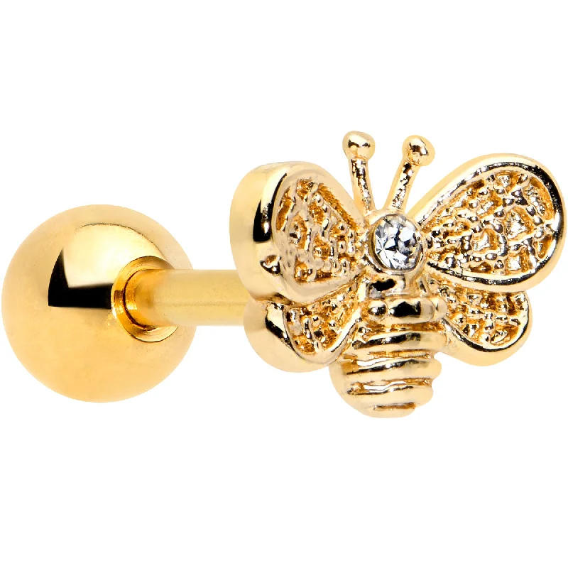 Women's Earrings – Elegant Designs for Every Personality--16 Gauge 1/4 Clear Gem Gold Tone Beauty Bee Cartilage Tragus Earring