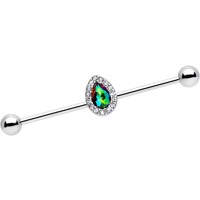 Women's Earrings – Elegant Designs for Every Personality--Rainbow Gem Bubblegum Teardrop Industrial Barbell 38mm
