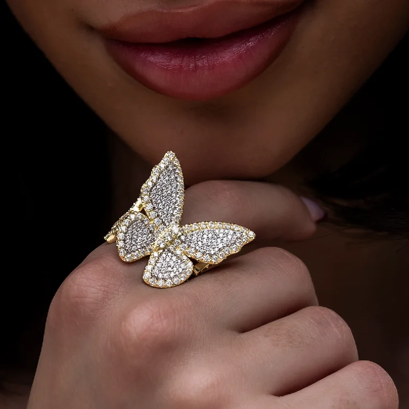 Chic Women's Rings for Fashion-Forward Looks-Iced Butterfly Star Ring in Yellow Gold Vermeil Chic Women's Rings for Fashion-Forward Looks-Iced Butterfly Star Ring in Yellow Gold Vermeil