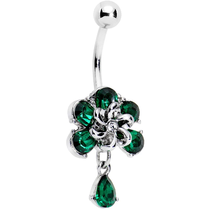 Adjustable Belly Rings for Perfect Fit -Green Clear CZ Gem Feeling Lucky Lovely Flower Dangle Belly Ring Adjustable Belly Rings for Perfect Fit -Green Clear CZ Gem Feeling Lucky Lovely Flower Dangle Belly Ring
