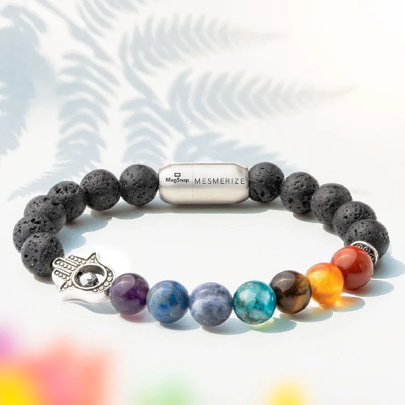 Personalized Beaded Bracelets for Men-Lava 7 Chakra Natural Stone Hamsa Bracelet