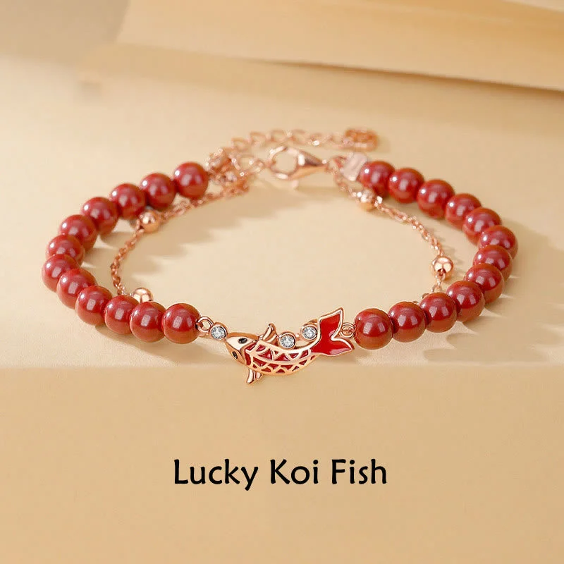 Large Crystal Bangles for Women-Buddha Stones 925 Sterling Silver Lucky Koi Fish Cinnabar Zircon Prosperity Double Layer Chain Bracelet Large Crystal Bangles for Women-Buddha Stones 925 Sterling Silver Lucky Koi Fish Cinnabar Zircon Prosperity Double Layer Chain Bracelet