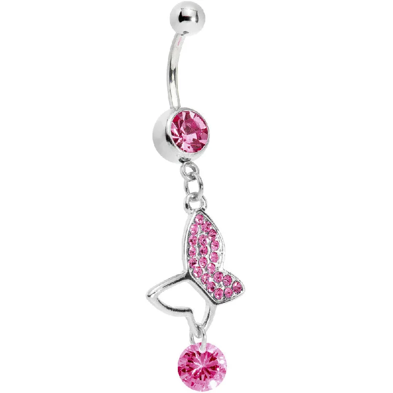 Comfortable Belly Rings for Everyday Use -Pink Gem Half Hollow Butterfly Belly Ring