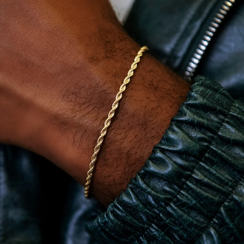 Silver Chain Bracelets for Men-Rope Bracelet in Yellow Gold- 2mm