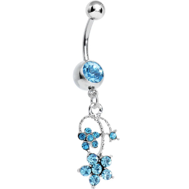 Simple Belly Rings for Clean and Elegant Look -Aqua Gem Tri Flower Strand Dangle Belly Ring Simple Belly Rings for Clean and Elegant Look -Aqua Gem Tri Flower Strand Dangle Belly Ring