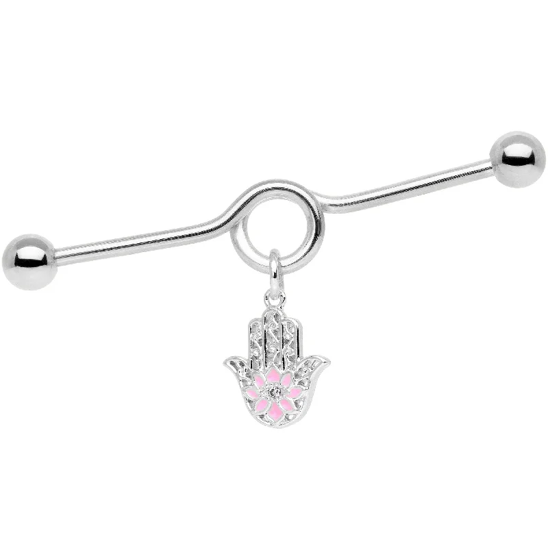 Women's Earrings – Elegant Designs for Every Personality--Hamsa Lotus Flower Charm Dangle Circular Industrial Project Bar 38mm Women's Earrings – Elegant Designs for Every Personality--Hamsa Lotus Flower Charm Dangle Circular Industrial Project Bar 38mm