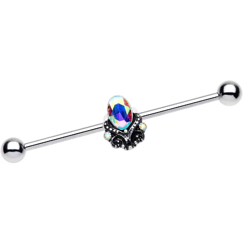Women's Earrings – Elegant Designs for Every Personality--14 Gauge Aurora Gem Gothic Frame Industrial Barbell 38mm