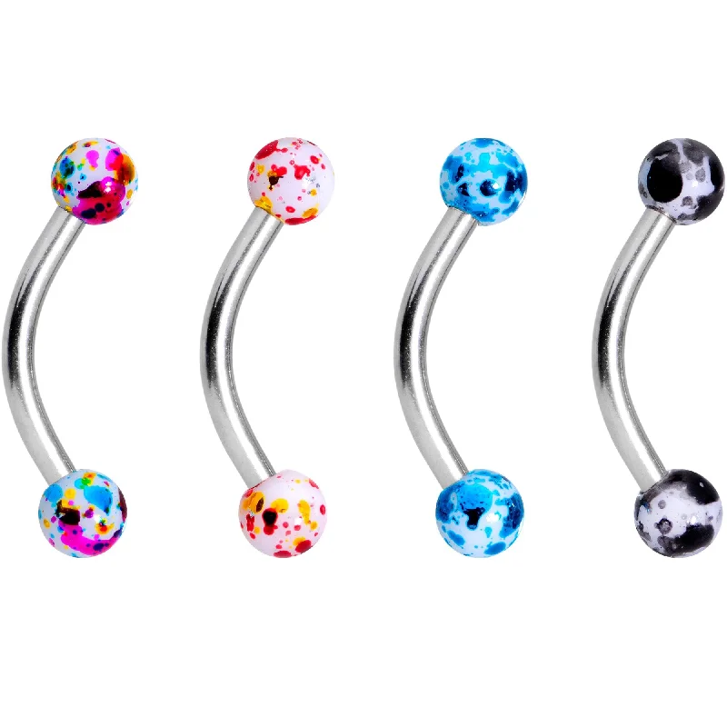 Women's Earrings – Elegant Designs for Every Personality--5/16 Color Splash Curved Eyebrow Ring Set of 4