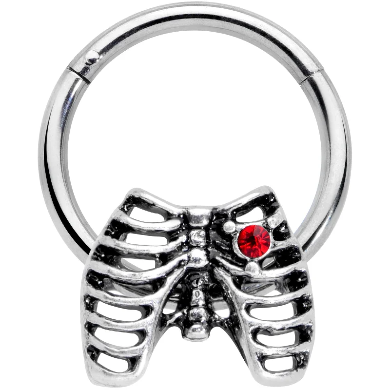 Nose Rings for All Ages -16 Gauge 3/8 Red CZ Gem Heart Skeleton Halloween Hinged Segment Ring Nose Rings for All Ages -16 Gauge 3/8 Red CZ Gem Heart Skeleton Halloween Hinged Segment Ring