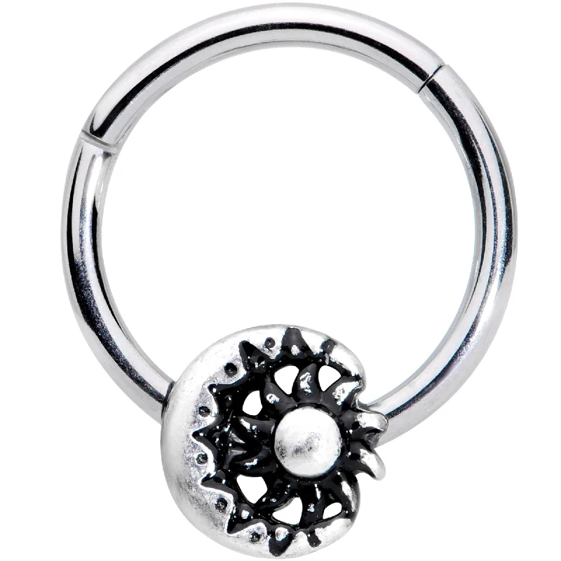 Nose Rings for Fast Fashion -16 Gauge 3/8 Moon Cradling the Sun Hinged Segment Ring