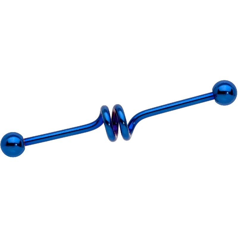 Women's Earrings – Elegant Designs for Every Personality--Spiral Blue Anodized Titanium Industrial Project Bar 40mm