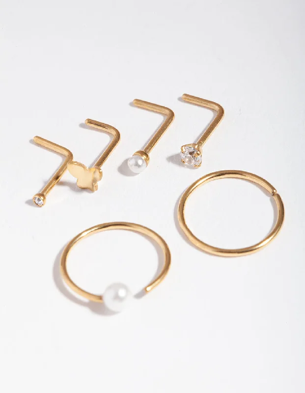 Unique Nose Rings for Fashion Lovers -Pearl Butterfly Nose 6-Pack