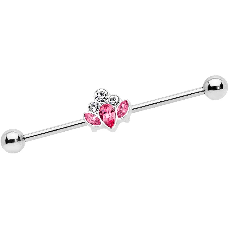 Women's Earrings – Elegant Designs for Every Personality--14 Gauge Pink Clear Gem Classic Cluster Industrial Barbell 38mm