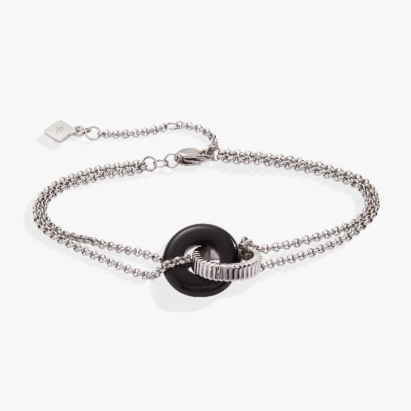 Women's Bangles with Subtle Engraving-Black Onyx Textured Bracelet