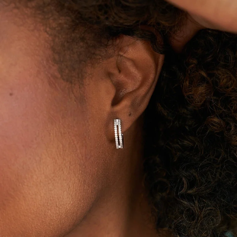 Women's Earrings – Elegant Designs for Every Personality--Split Iced Huggie Hoop Earrings in White Gold