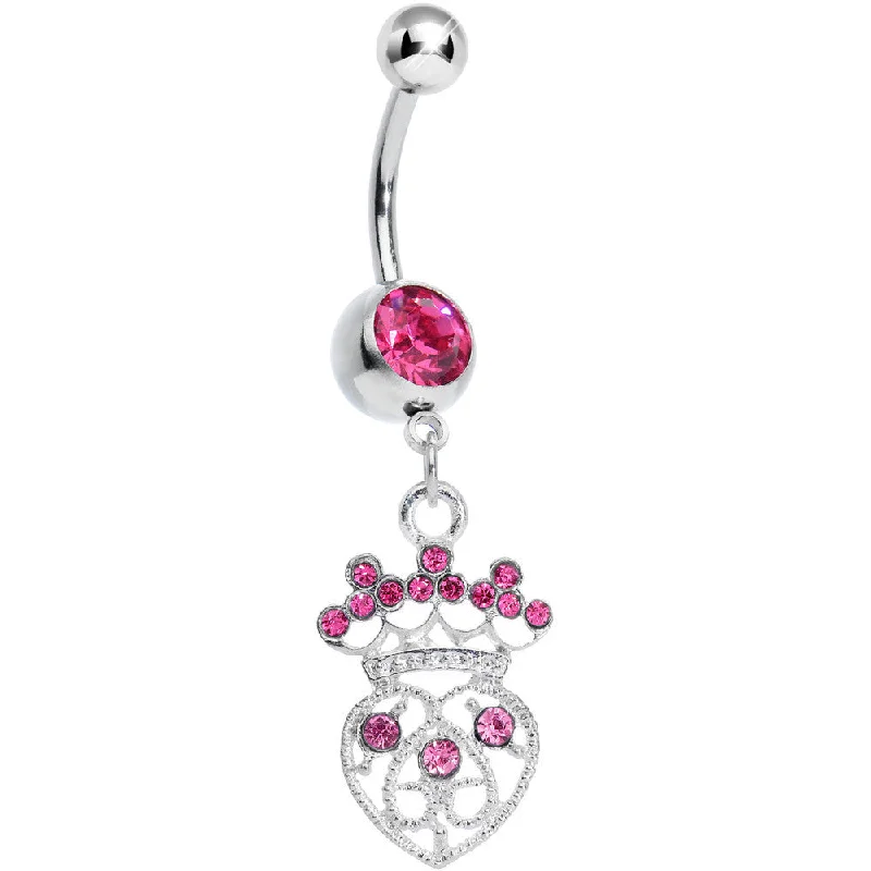 Trendy Belly Rings with Shiny Touch -Pink Gem Heart of a Queen Dangle Belly Ring