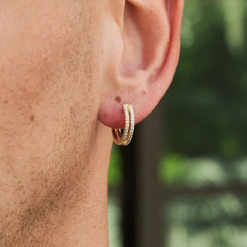 Shop Durable Men's Earrings for Everyday Wear-Split Iced Huggie Hoop Earrings in Yellow Gold Shop Durable Men's Earrings for Everyday Wear-Split Iced Huggie Hoop Earrings in Yellow Gold