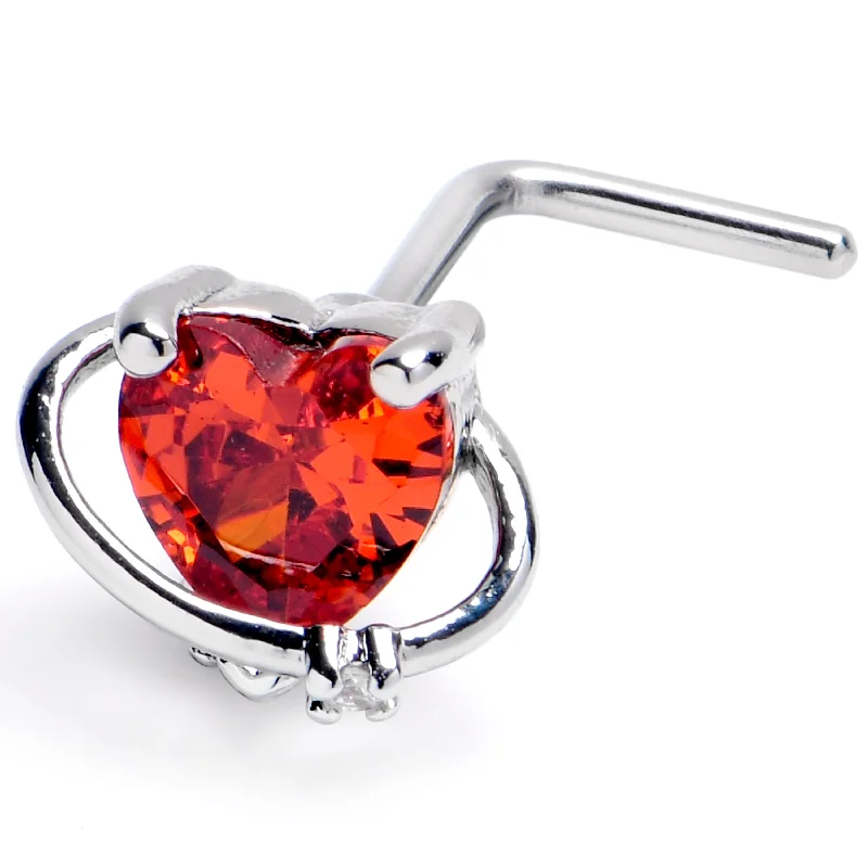 Unique Nose Rings for Women -20 Gauge 1/4 Red CZ Gem Heart Saturn L Shape Nose Ring