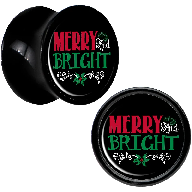 Women's Earrings – Elegant Designs for Every Personality--Christmas Merry and Bright Black Acrylic Saddle Plug Set Sizes 8mm to 20mm Women's Earrings – Elegant Designs for Every Personality--Christmas Merry and Bright Black Acrylic Saddle Plug Set Sizes 8mm to 20mm