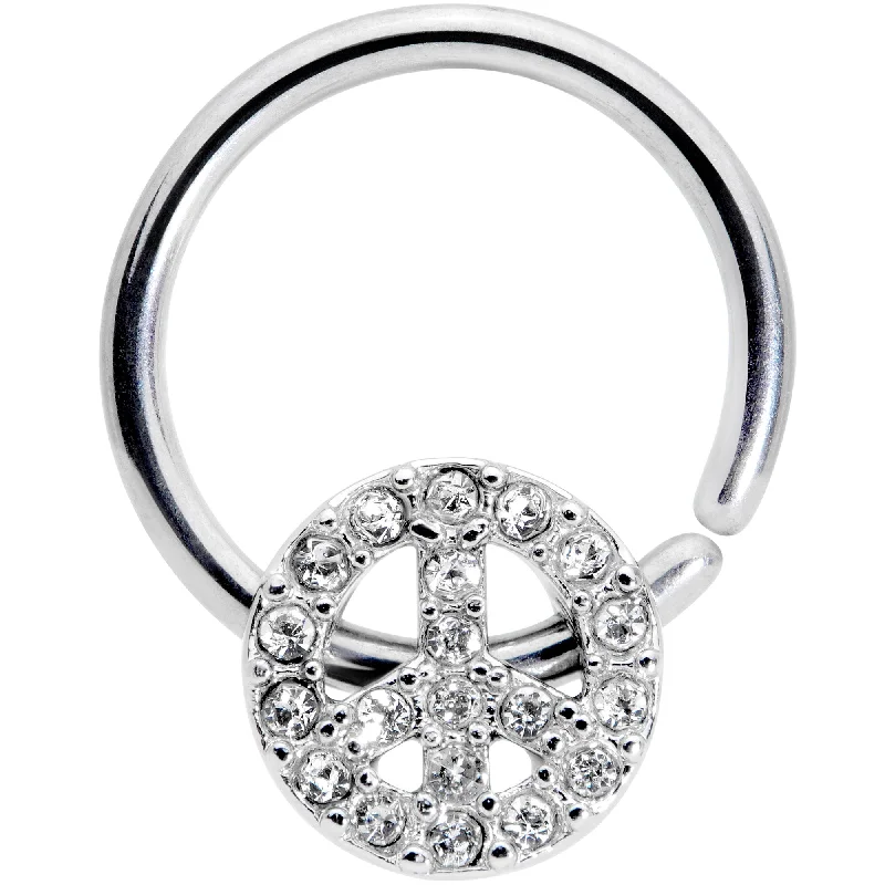 Elegant and Comfortable Lip Rings16 Gauge 3/8 Clear Gem Retro Peace Sign Closure Ring