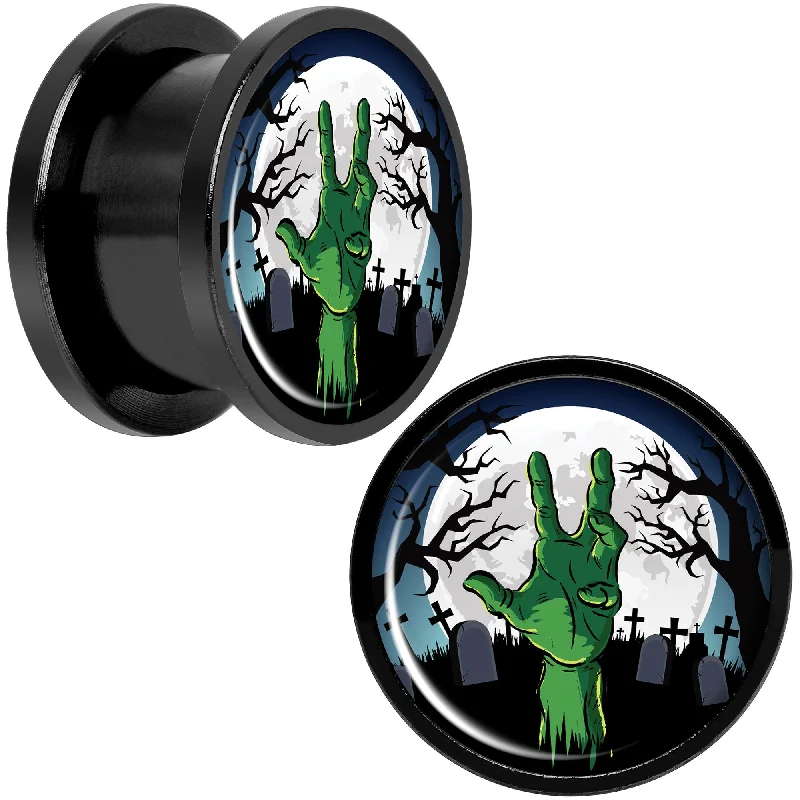 Women's Earrings – Elegant Designs for Every Personality--Cemetery Zombie Hand Halloween Black Anodized Plug Set 9/16