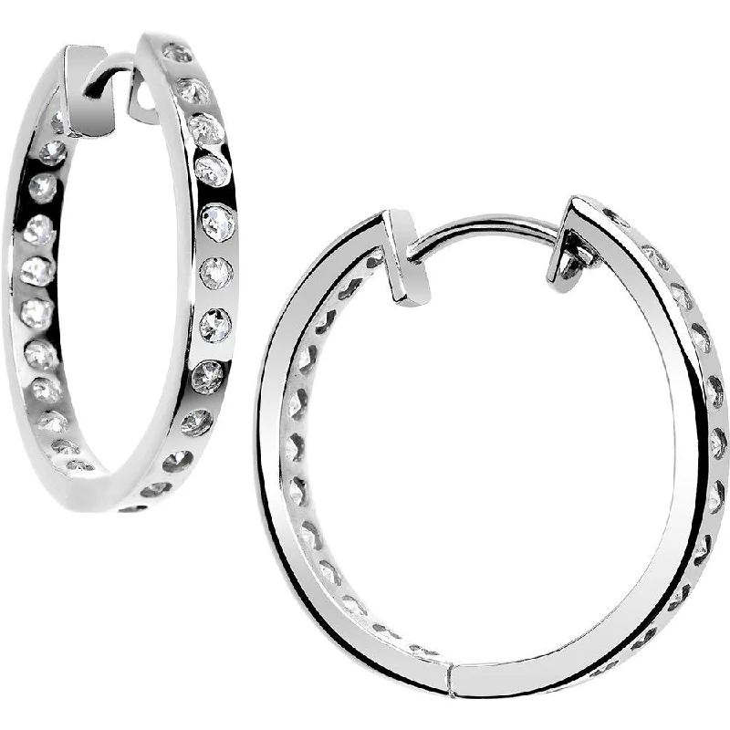 Women's Earrings – Elegant Designs for Every Personality--14kt White Gold CZ In and Out Hoop Earrings - .75 Inch