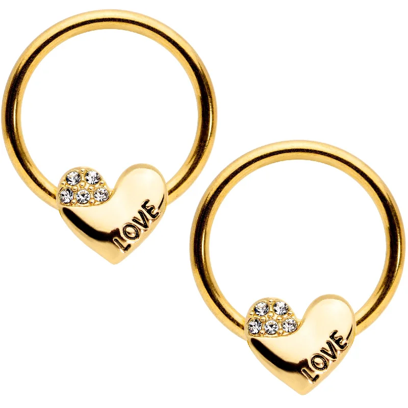 Comfortable Lip Rings for Fashion-Forward Wear14 Gauge 1/2 Clear Gem Golden Love Heart Captive Nipple Ring Set Comfortable Lip Rings for Fashion-Forward Wear14 Gauge 1/2 Clear Gem Golden Love Heart Captive Nipple Ring Set