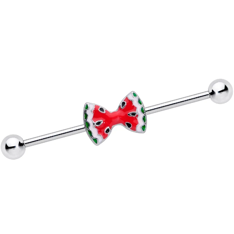 Women's Earrings – Elegant Designs for Every Personality--14 Gauge Red Sweet Summer Watermelon Bow Industrial Barbell 38mm Women's Earrings – Elegant Designs for Every Personality--14 Gauge Red Sweet Summer Watermelon Bow Industrial Barbell 38mm