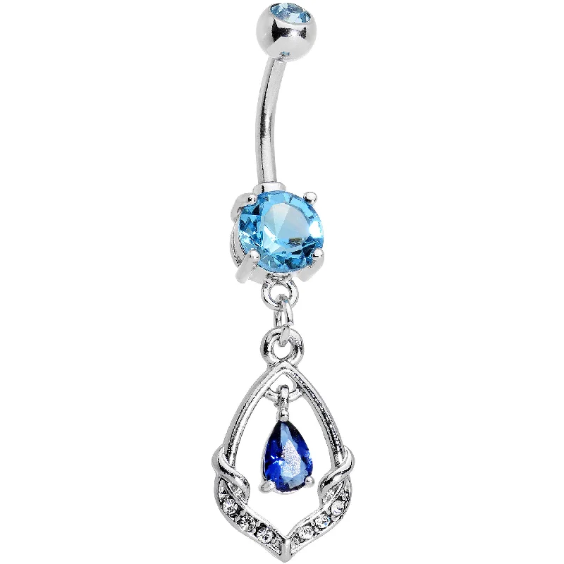 Beautiful Belly Rings for Elegant Appeal -Aqua CZ Gem Precious Treasure Dangle Belly Ring Beautiful Belly Rings for Elegant Appeal -Aqua CZ Gem Precious Treasure Dangle Belly Ring