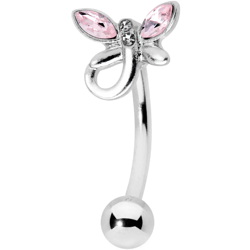 Women's Earrings – Elegant Designs for Every Personality--Pink Clear Gem Loop Butterfly Top Mount Belly Ring