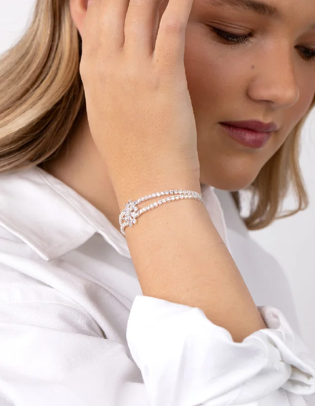 Timeless Bangles for Women-Cubic Zirconia Cupchain Flower Toggle Bracelet