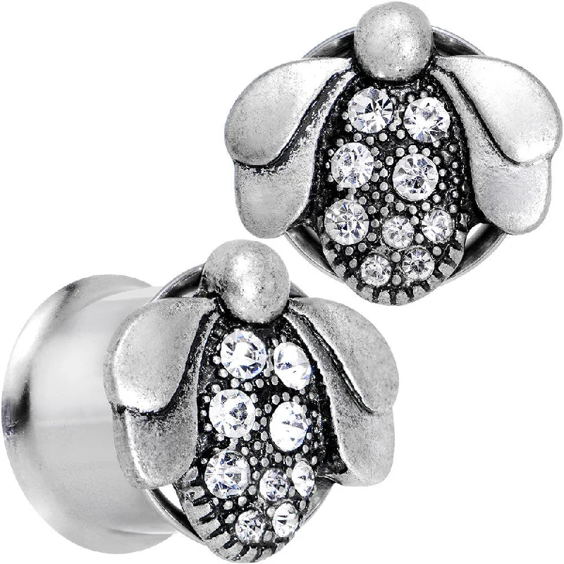Women's Earrings – Elegant Designs for Every Personality--9/16 Clear Gem Steel Allow Me Ladybug Double Flare Tunnel Plug Set
