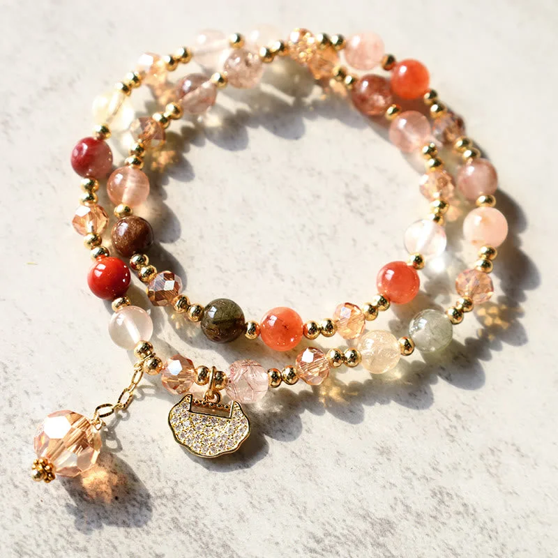 Bridesmaid Bangles for Women-Buddha Stones Colorful Rutilated Quartz Double Wrap Spiritual Growth Bead Bracelet Bridesmaid Bangles for Women-Buddha Stones Colorful Rutilated Quartz Double Wrap Spiritual Growth Bead Bracelet