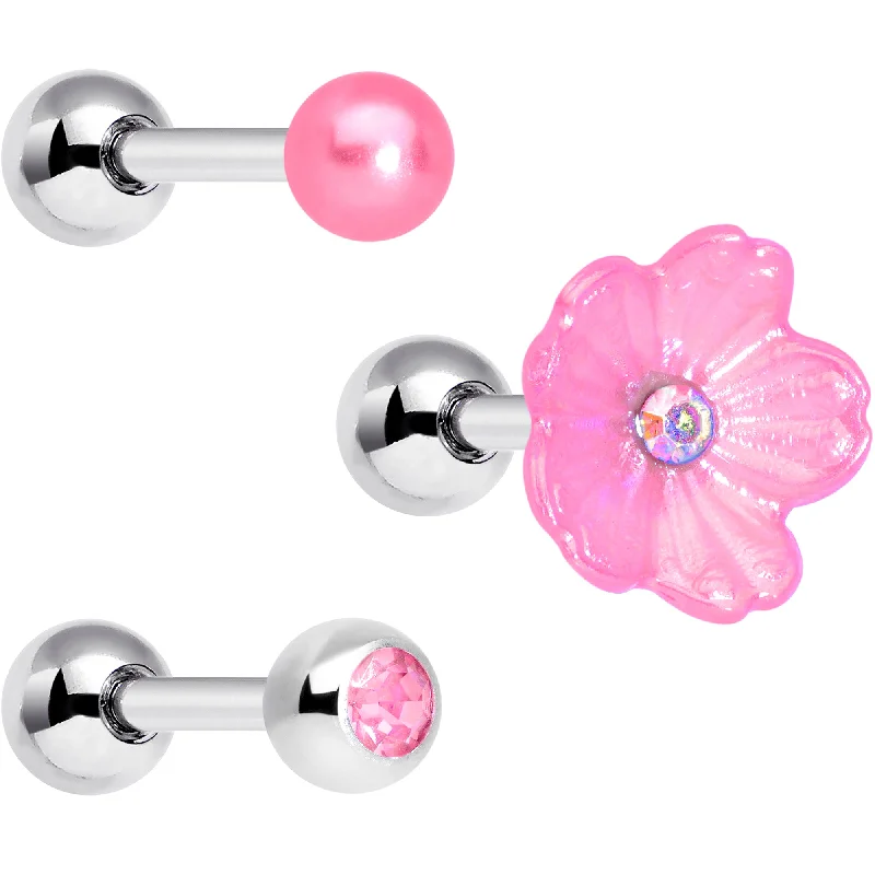Women's Earrings – Elegant Designs for Every Personality--16 Gauge 1/4 Pink Aurora Gem Flower Cartilage Tragus Earring Set of 3 Women's Earrings – Elegant Designs for Every Personality--16 Gauge 1/4 Pink Aurora Gem Flower Cartilage Tragus Earring Set of 3