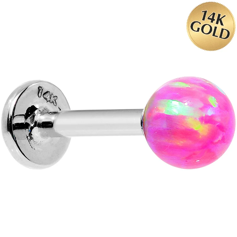 Lip Rings with Multicolor Designs14kt White Gold 5mm Pink Synthetic Opal Labret Monroe 14 Gauge 5/16 Lip Rings with Multicolor Designs14kt White Gold 5mm Pink Synthetic Opal Labret Monroe 14 Gauge 5/16
