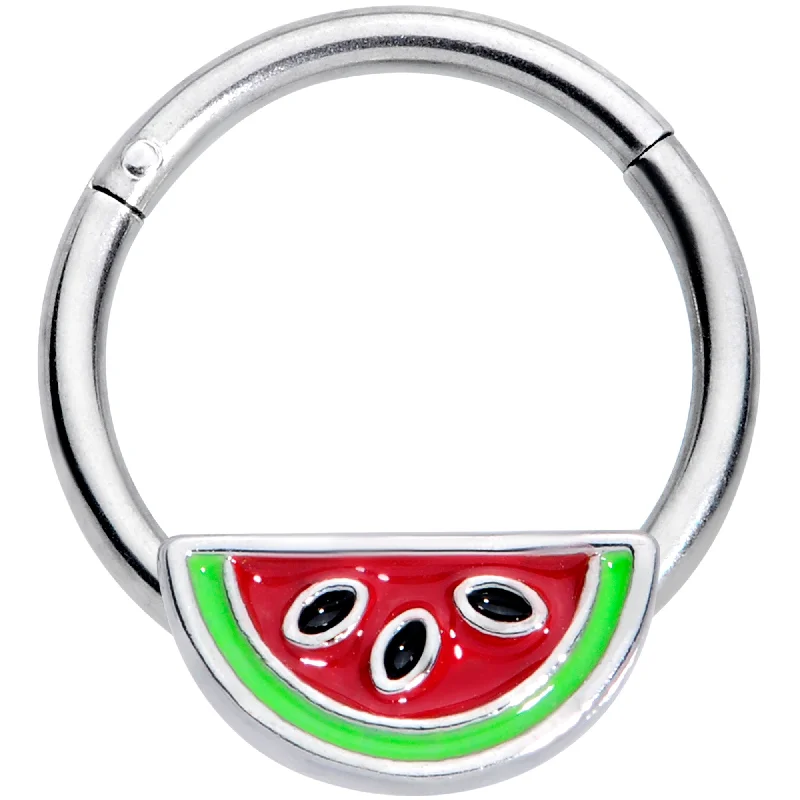 Simple Nose Rings for Effortless Style -16 Gauge 3/8 Red Green Juicy Watermelon Fruit Hinged Segment Ring Simple Nose Rings for Effortless Style -16 Gauge 3/8 Red Green Juicy Watermelon Fruit Hinged Segment Ring