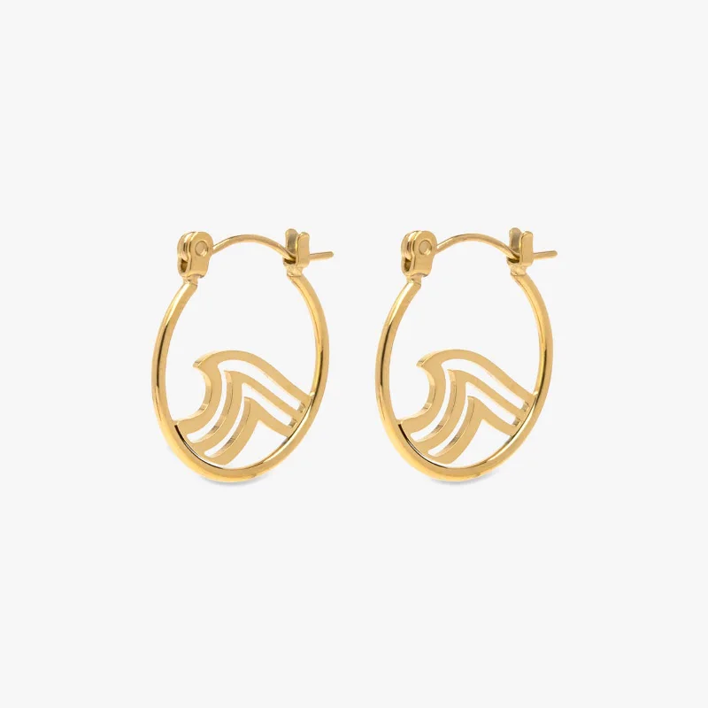 Women's Earrings – Elegant Designs for Every Personality--Surfrider Gold Wave Hoop Earrings