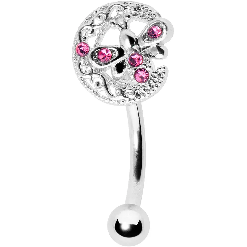 Women's Earrings – Elegant Designs for Every Personality--16 Gauge 5/16 Pink Gem Lunar Dragonfly Curved Eyebrow Ring Women's Earrings – Elegant Designs for Every Personality--16 Gauge 5/16 Pink Gem Lunar Dragonfly Curved Eyebrow Ring