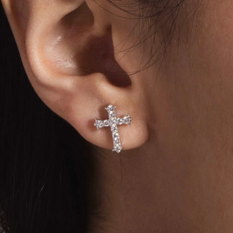 Women's Earrings – Elegant Designs for Every Personality--Micro Cross Stud Earrings in White Gold