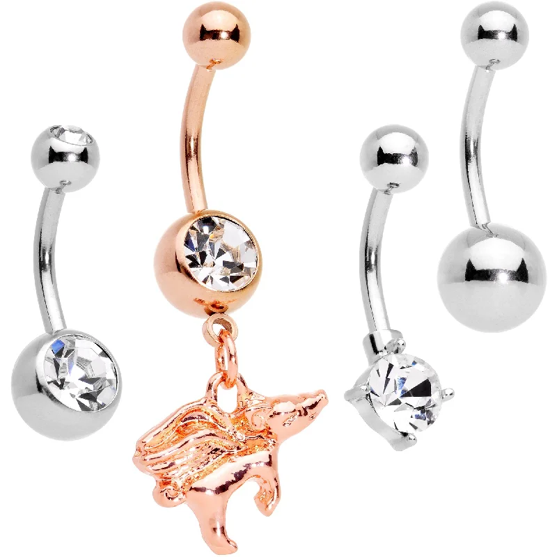 Stylish Belly Rings for Exclusive Appeal -Clear Gem Rose Gold Tone When Pigs Fly Belly Ring Set of 4 Stylish Belly Rings for Exclusive Appeal -Clear Gem Rose Gold Tone When Pigs Fly Belly Ring Set of 4