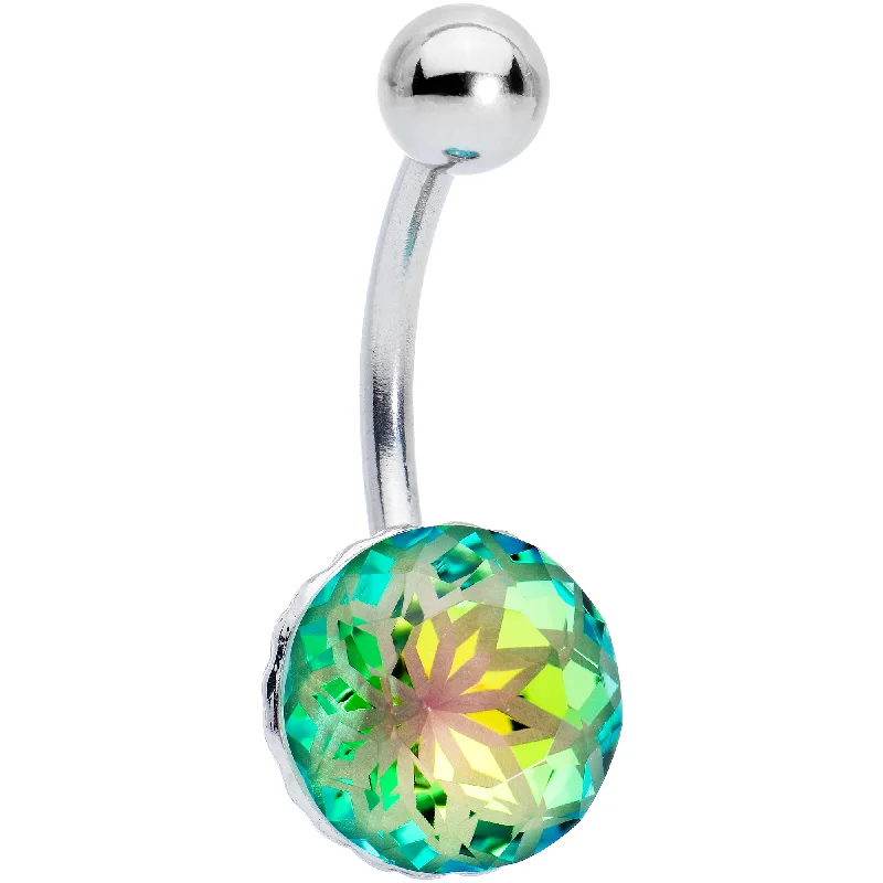 Stylish Belly Rings for Chic Looks -Vitrail Gem Stylish Elegance Mandala Flower Belly Ring