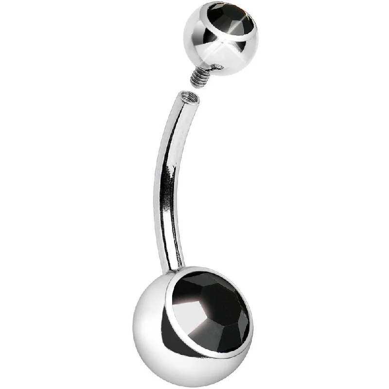 Trendy Belly Rings for Bold Style -Internally Threaded Black Double Gem Belly Ring 11mm Trendy Belly Rings for Bold Style -Internally Threaded Black Double Gem Belly Ring 11mm