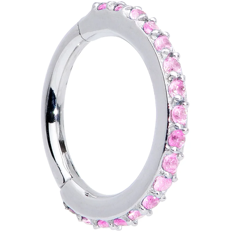 Classic Silver Nose Rings -16 Gauge 5/16 Pink CZ Gem Stainless Steel Hinged Segment Ring Classic Silver Nose Rings -16 Gauge 5/16 Pink CZ Gem Stainless Steel Hinged Segment Ring