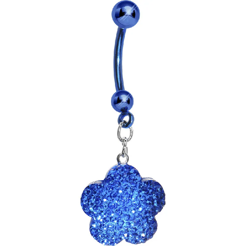Trendy Belly Rings for Statement Fashion -Sapphire Blue Flower Dangle Belly Ring
