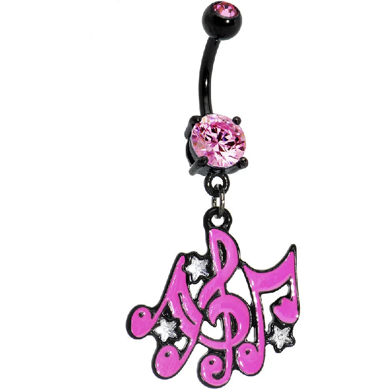 Comfortable Belly Rings for Sensitive Piercings -Pink Gem Black Superstar Music Note Dangle Belly Ring Comfortable Belly Rings for Sensitive Piercings -Pink Gem Black Superstar Music Note Dangle Belly Ring