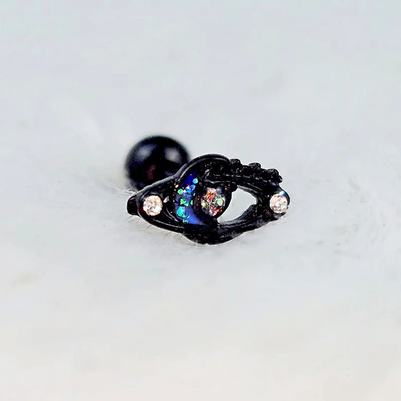 Women's Earrings – Elegant Designs for Every Personality--16 Gauge 1/4 Clear Gem Black Open Oval Cartilage Tragus Earring